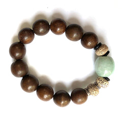 Jadeite (16mm) and Agarwood (14mm) Bracelet with Bodhi Seeds