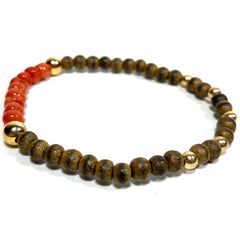 Mini Agarwood Bead Bracelet with Red Coral and 14K Gold