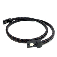 Leather Double Wrap Braided Bracelet - Brown/Black - Stainless Steel Magnetic Clasp