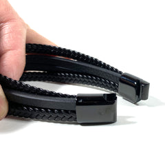 Men's Black Leather Bracelet - Stainless Steel Magnetic Clasp